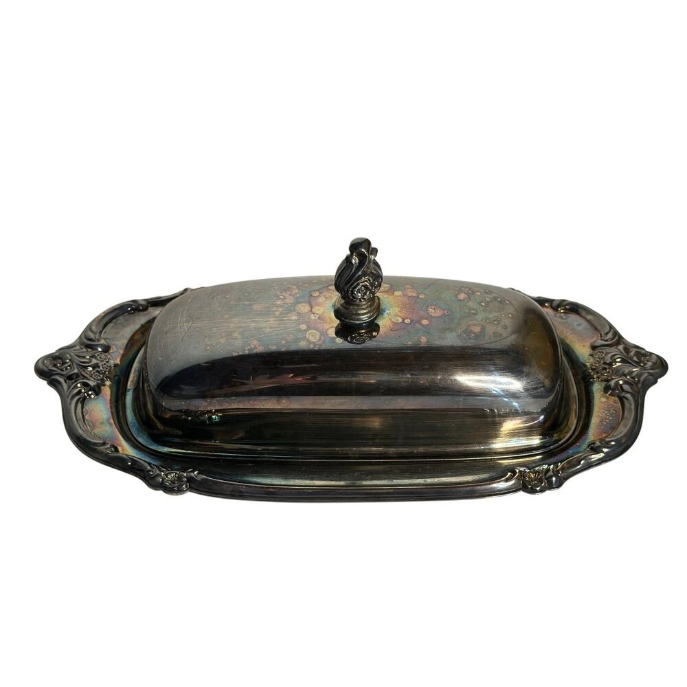 VTG Sheridan Silver Plated Butter Dish Ornate Dome Covered Server Classic 1980s